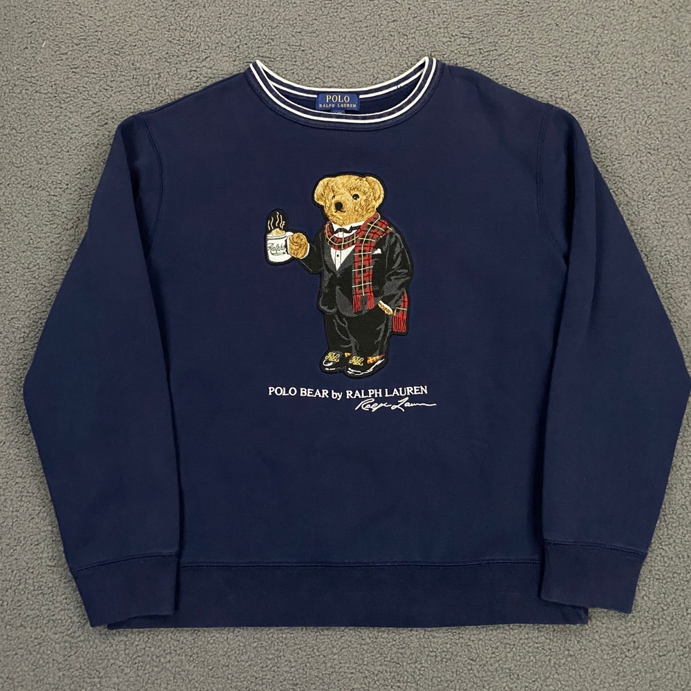 Polo Ralph Lauren Coffee Bear Sweatshirt Boys XL Navy Embroidered Preppy Classic